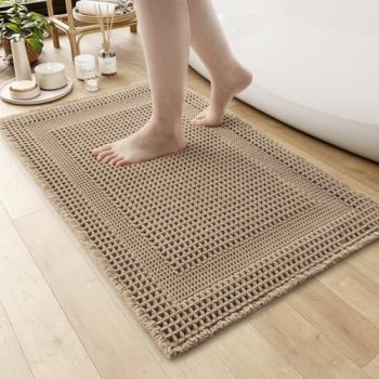 AMOAMI Waffle Bath-Mat, Absorbent Bath Mats for Bathroom Non Slip