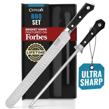 Cutluxe BBQ Knife Carving Set – 12″ Brisket Knife & 10″ Honing Rod