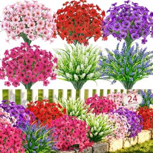 Der Rose 24 Bundles Artificial Flowers for Outdoors Fake Spring Flowers Plants U
