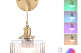 Shenmoyl Battery Operated Wall Sconce with Clear Striped Shade Pattern Glass Adj