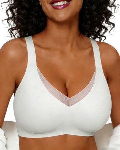 HORISUN Womens No Underwire Seamless Wireless Bra with Soft Support V Neck Mesh