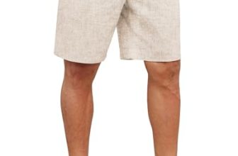 COOFANDY Mens Casual Linen Shorts Elastic Waist Drawstring Loose Fit Summer Beac