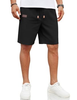 COOFANDY Men’s Linen Shorts Casual Elastic Waist Shorts Drawstring Loose Fit Sum