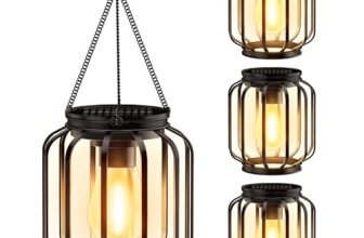 Solar Hanging Lanterns Outdoor Waterproof: 4 Pack Metal Solar-Powered Lights wit