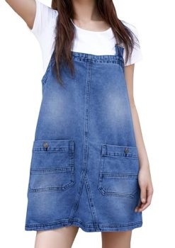 YUENIU Womens Denim Overalls Dress Casual Summer Jeans Adjustable Strap Short Ro