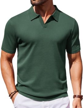 COOFANDY Mens Knit Shirts Vintage Short Sleeve Polo Collar Shirts Business Summe