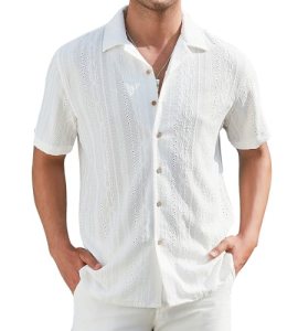 Damipow Mens Casual Button Down Shirts Short Sleeve Fashion Vacation Beach Shirt
