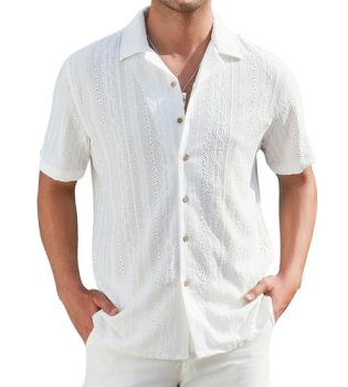 Damipow Mens Casual Button Down Shirts Short Sleeve Fashion Vacation Beach Shirt