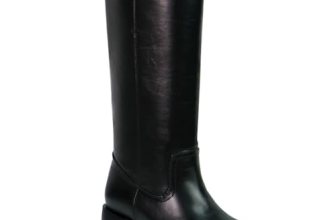 UBWDU Black Knee High Boots for Women Wide Calf Chunky Heel Campus Boots Square