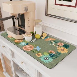 AMOAMI Coffee Mat Hide Stain Rubber Backed Absorbent Dish Drying Mat for Kitchen