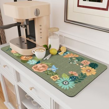 AMOAMI Coffee Mat Hide Stain Rubber Backed Absorbent Dish Drying Mat for Kitchen