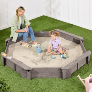 Best Choice Products Large Outdoor Octagon Wooden Sand Box for Kids