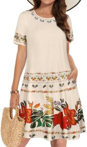 Summer Dresses for Women Casual Short Sleeve Loose Beach Cover Up Scoop Neck Flo