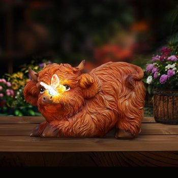 Highland Cow Solar Powered Outdoor Garden Statue