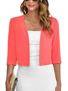Heymoments Women’s Thin Shrugs for Dresses Watermelon Red Small Open Front Knit