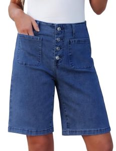 luvamia Button Fly Long Jean Shorts Womens High Waisted Bermuda Shorts for Women