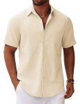COOFANDY Mens Resort Wear Shirts No Tuck Shirts for Men 100% Cotton Hawaiian Shi