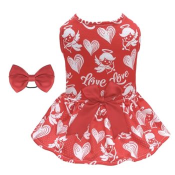 CuteBone Dog Mesh Dress Valentine’s Day Puppy Sundress Pet Outfit Summer Fashion