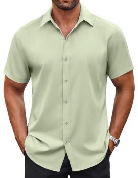 COOFANDY Men’s Untucked Wrinkle Free Shirt Casual Short Sleeve Button Down Shirt