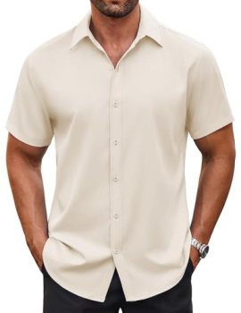 COOFANDY Men’s Button Down Shirts Short Sleeve Casual Dress Shirts Summer Untuck