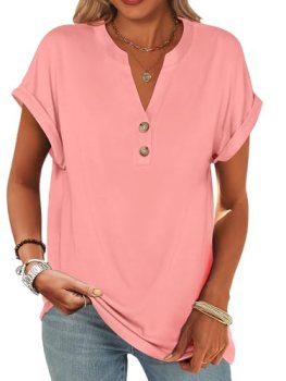 ANRABESS Womens Short Sleeve Henley Tops V Neck Dressy Casual Blouses Summer Tre