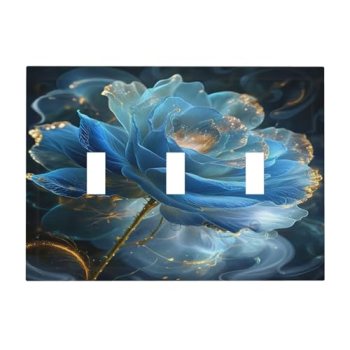 Tewujay Light Switch Cover Plate Blooming Blue Rose Flower 3 Gang Switch Plate C
