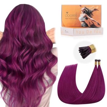 DOORES Violet Hair Extensions, 25g/25s 20 Inch I Tip Human Hair Extensions Long
