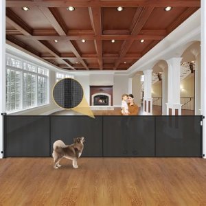 Reinforced 42″ Tall Retractable Baby Gates Extra Wide Dog Gate with Support Rods