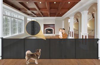 Reinforced 42″ Tall Retractable Baby Gates Extra Wide Dog Gate with Support Rods