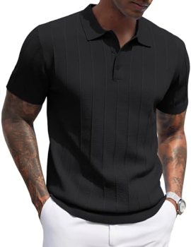 COOFANDY Mens Knit Polo Shirt Textured Polo Shirts Short Sleeve Banded Bottom Po