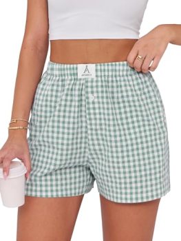 ANRABESS Boxer Shorts for Women Gingham Pajama 2026 Summer Casual Lounge Sleep P