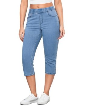 GRAPENT Pull On Denim Capris for Women Pull On Capris for Women Breezy Blue Size