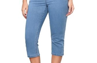 GRAPENT Pull On Denim Capris for Women Pull On Capris for Women Breezy Blue Size