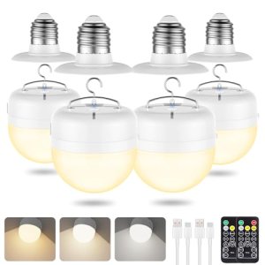 4Packs E26 Rechargeable Magnetic Light Bulbs with Remote and Hook