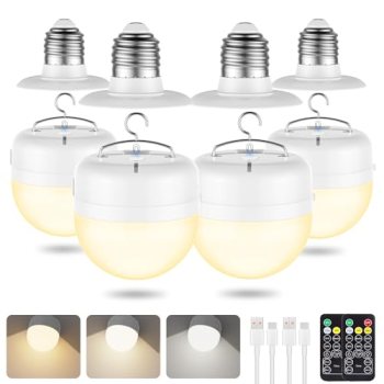 4Packs E26 Rechargeable Magnetic Light Bulbs with Remote and Hook