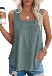 WEESO Tank Tops for Women Dressy Casual Square Neck Loose Fit Summer Tops Vacati