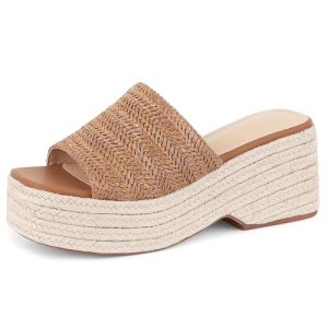 Erocalli Platform Wedges Sandals Women’s Espadrilles Brown Open Toe Fashion Summ