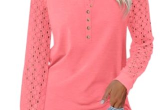 Minetom Women’s Lace Long Sleeve Tops Henley Shirts Casual Blouses T Shirts Fall