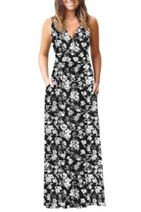 AUSELILY Women’s Sleeveless Formal Dress Deep V Neck Loose Plain Cocktail Long M