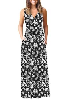 AUSELILY Women’s Sleeveless Formal Dress Deep V Neck Loose Plain Cocktail Long M
