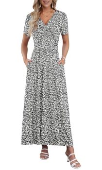 AUSELILY Maxi Dresses for Women Ankle Length Floral Print Beach Long Flowy Dress