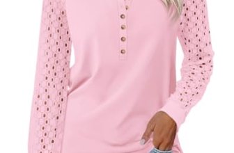 Minetom Women’s Lace Long Sleeve Tops Henley Shirts Casual Blouses T Shirts Fall