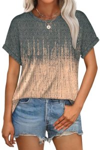 WEESO Womens T Shirts Plus Size Short Sleeve Rolled Tie Dye Basic Tees Crew Neck