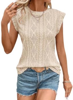 SHEWIN Cute Tops for Women Spring Fashion 2026 Trendy Casual Crewneck Cap Sleeve