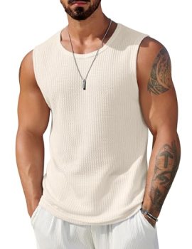 COOFANDY Waffle Knit Tank for Men Summer Sleeveless Shirt Stretch Textured Basic