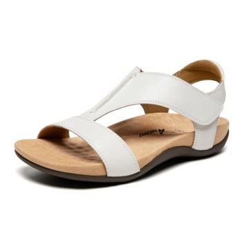 Athlefit Arch Support Orthopedic Sandals for Women Beach Orthotic Flat White San