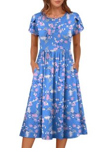 ANRABESS Women’s Summer Short Sleeve A-Line Midi Dresses Casual Floral T-Shirt D