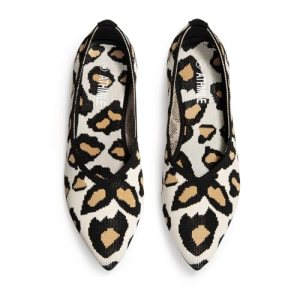 ATHMILE Pointed Toe Flats for Women Dressy Leopard Work Shoes Business Casul Kni