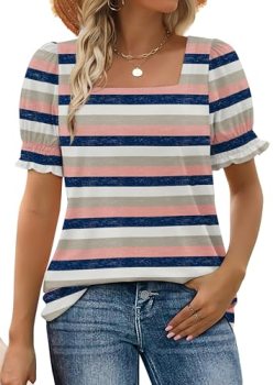 WIHOLL Beach Vacation Clothes for Women 2026 Summer Tops Casual Square Neck Shor