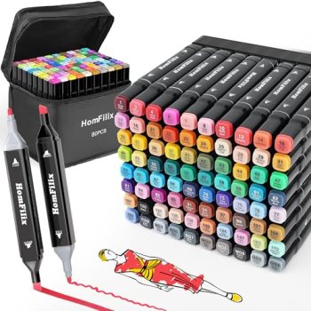 HomFilix Alcohol Markers, 80 Colors Dual Tip Art Alcohol Markers Set